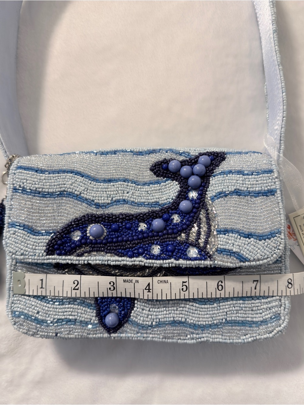 Handcrafted in India Beaded Whale Light Blue Shoulder Bag - Picture 5 of 6
